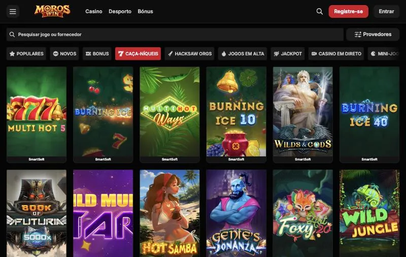 MorosWin Casino slots lobby on desktop